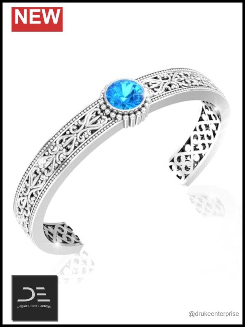 Handcrafted 925 Sterling Silver Cuff Bracelet with Swiss Blue Topaz Gemstone